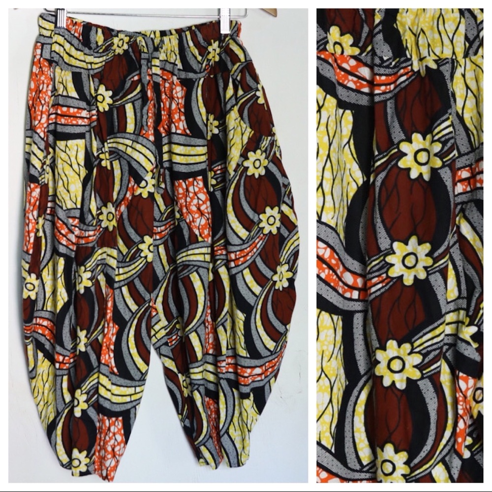 The Royal Native Harem Capri Pants yellow, rust, orange white, black size small